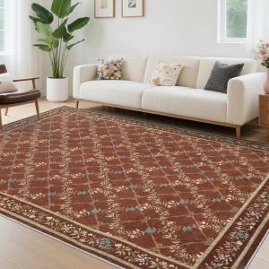 Garvee 8×10 Rugs for Living Room Floral Rug for Bedroom Washable Rugs Stain Resistant Easy Cleaning Non Slip Floor Cover for Dining Room Office Nursery, Red