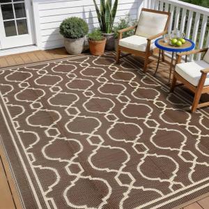 Garvee 9×12 Outdoor Rug Waterproof for Patio, Foldable Reversible Plastic Straw Area Rug for Camping, RV, Balcony, Deck, Picnic, Beach, Brown & Beige(Brown & Beige)
