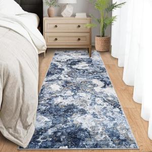Garvee Abstract 2×6 Runner Rug, Washable Non Slip Kitchen Runner, Soft Modern Low Pile Area Rugs for Hallway, Indoor Contemporary Accent Carpet for Bathroom Laundry, Blue(Abstract Rug|blue)