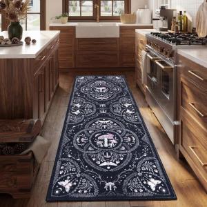 Garvee Mushroom 5×7 Area Rugs for Living Room, Dark Academia Gothic Rug, Non Slip Animal Print Washable Rugs 5×7 Low Pile Bedroom Decor Bug Carpet with Rubber for Playroom Dining Room Office, Black(Black & Pink)