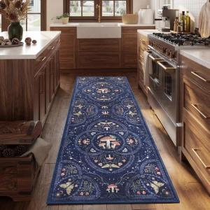 Garvee Mushroom 5×7 Area Rugs for Living Room, Dark Academia Gothic Rug, Non Slip Animal Print Washable Rugs 5×7 Low Pile Bedroom Decor Bug Carpet with Rubber for Playroom Dining Room Office, Black(Blue)