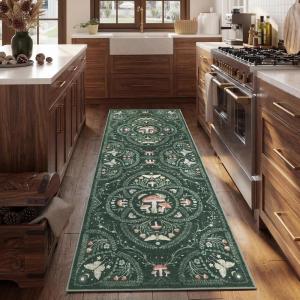 Garvee Mushroom 5×7 Area Rugs for Living Room, Dark Academia Gothic Rug, Non Slip Animal Print Washable Rugs 5×7 Low Pile Bedroom Decor Bug Carpet with Rubber for Playroom Dining Room Office, Black(Green)
