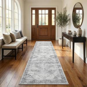 Garvee Sage Green 8×10 Area Rugs for Living Room, Boho Vintage Non-Slip Washable Rug Low Pile Stain Resistant Soft Foldable Large Carpet for Bedroom Dining Home Decor(Grey)