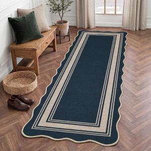 Garvee Scalloped 8×10 Easy Jute Carpet, Outdoor Patio Washable Area Rug Indoor Blue Living Room Rugs Modern Farmhouse Rug for Backyard Porch Non Slip Stain Resistant Floor Rugs for Dining Room Bedroom(Easy Jute Bordered|blue)