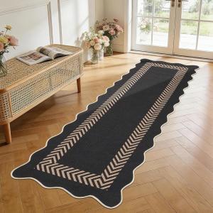 Garvee Scalloped Easy Jute Rugs 5×7 Bordered Green Living Room Indoor Outdoor Area Rug for Patio Backyard High Traffic Washable Easy to Clean Chevron Design Non Slip Outside Carpet(Easy Jute Chevron|black Taupe)