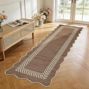 Garvee Scalloped Easy Jute Rugs 5×7 Bordered Green Living Room Indoor Outdoor Area Rug for Patio Backyard High Traffic Washable Easy to Clean Chevron Design Non Slip Outside Carpet(Easy Jute Chevron|brown Taupe)