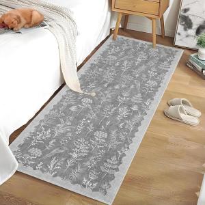 Garvee Washable Area Rug 10×13 Floral Bird Rug Non Slip Stain Resistant Low Pile Carpet, Non Shedding Indoor Floor Cover Pet Children Friendly for Living Room Bedroom High Traffic Home Decor, Grey(Grey)