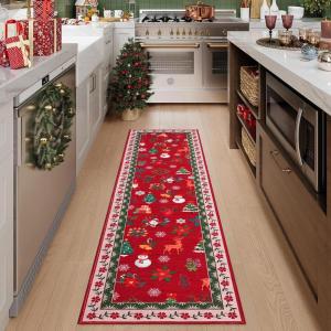 Garvee Washable Area Rug 6×9 Scalloped Rugs for Living Room Nursery Solid Carpet 6×9 Area Rugs for Bedroom Dining Room Non-Slip Stain Resistant Under Table Rug Beige(Red-christams Party)