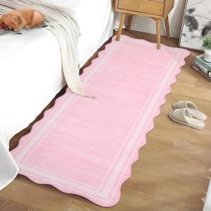 Garvee Washable Area Rug 6×9 Scalloped Rugs for Living Room Nursery Solid Carpet 6×9 Area Rugs for Bedroom Dining Room Non-Slip Stain Resistant Under Table Rug Beige(Pink)