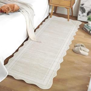 Garvee Washable Area Rug 6×9 Scalloped Rugs for Living Room Nursery Solid Carpet 6×9 Area Rugs for Bedroom Dining Room Non-Slip Stain Resistant Under Table Rug Beige(Beige)