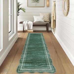 Garvee Washable Area Rug 6×9 Scalloped Rugs for Living Room Nursery Solid Carpet 6×9 Area Rugs for Bedroom Dining Room Non-Slip Stain Resistant Under Table Rug Beige(Xmas Green)