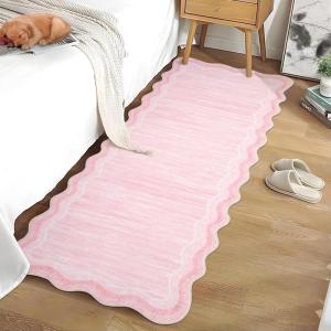 Garvee Washable Area Rug 6×9 Scalloped Rugs for Living Room Nursery Solid Carpet 6×9 Area Rugs for Bedroom Dining Room Non-Slip Stain Resistant Under Table Rug Beige(Scalloped|pink)