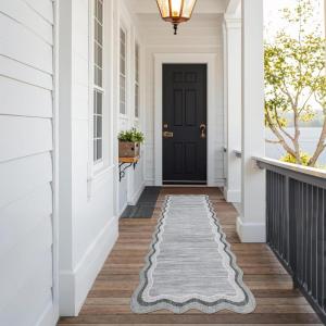 Garvee Washable Area Rug 6×9 Scalloped Rugs for Living Room Nursery Solid Carpet 6×9 Area Rugs for Bedroom Dining Room Non-Slip Stain Resistant Under Table Rug Beige(Scalloped|grey)