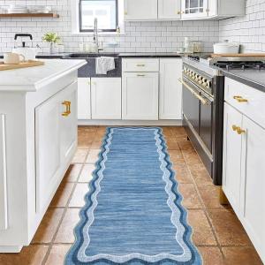 Garvee Washable Area Rug 6×9 Scalloped Rugs for Living Room Nursery Solid Carpet 6×9 Area Rugs for Bedroom Dining Room Non-Slip Stain Resistant Under Table Rug Beige(Scalloped|blue)