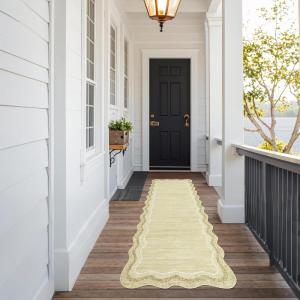 Garvee Washable Area Rug 6×9 Scalloped Rugs for Living Room Nursery Solid Carpet 6×9 Area Rugs for Bedroom Dining Room Non-Slip Stain Resistant Under Table Rug Beige(Scalloped|beige)