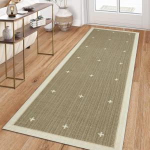 Garvee Washable Jute Color Rugs for Bedroom Grils, 5×7 Living Room Rug Non Slip Playroom Rug Soft Non Shedding Bedroom Rugs Low Pile Stain Resistant Carpet for Nursery Dining Room, Jute Color(Cross|jute Color)