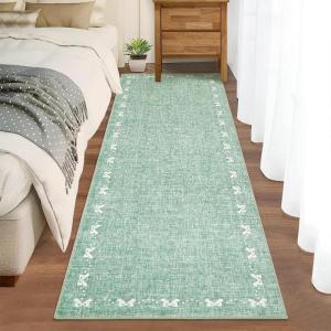 Garvee Washable Jute Color Rugs for Bedroom Grils, 5×7 Living Room Rug Non Slip Playroom Rug Soft Non Shedding Bedroom Rugs Low Pile Stain Resistant Carpet for Nursery Dining Room, Jute Color(Bow|green)