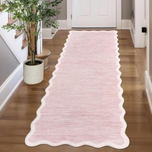 Garvee Washable Jute Color Rugs for Bedroom Grils, 5×7 Living Room Rug Non Slip Playroom Rug Soft Non Shedding Bedroom Rugs Low Pile Stain Resistant Carpet for Nursery Dining Room, Jute Color(Scalloped02|pink)