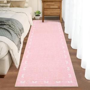 Garvee Washable Jute Color Rugs for Bedroom Grils, 5×7 Living Room Rug Non Slip Playroom Rug Soft Non Shedding Bedroom Rugs Low Pile Stain Resistant Carpet for Nursery Dining Room, Jute Color(Bow|pink)