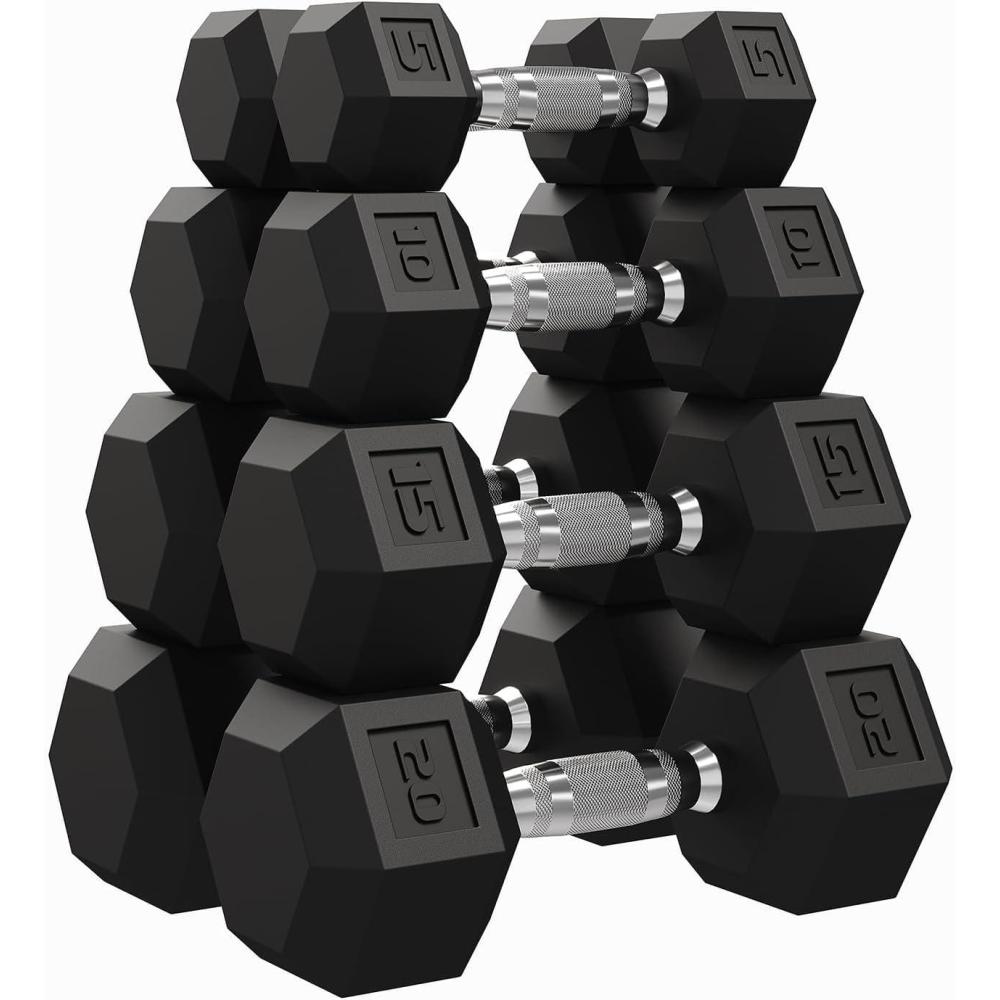 image:imageGarvee 550 LB Hex Dumbbell Set of 2 Hand Weights Dumbbells Pair with Cast Iron Core Rubber Encased Coating and Textured Carbon Steel Handle for Home Gym Strength Training5101520 LBS Pair