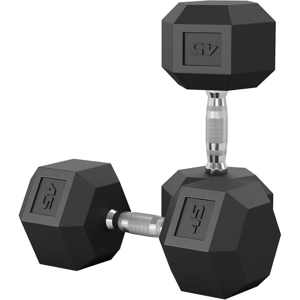 image:imageGarvee 550 LB Hex Dumbbell Set of 2 Hand Weights Dumbbells Pair with Cast Iron Core Rubber Encased Coating and Textured Carbon Steel Handle for Home Gym Strength Training45 LBS Pair