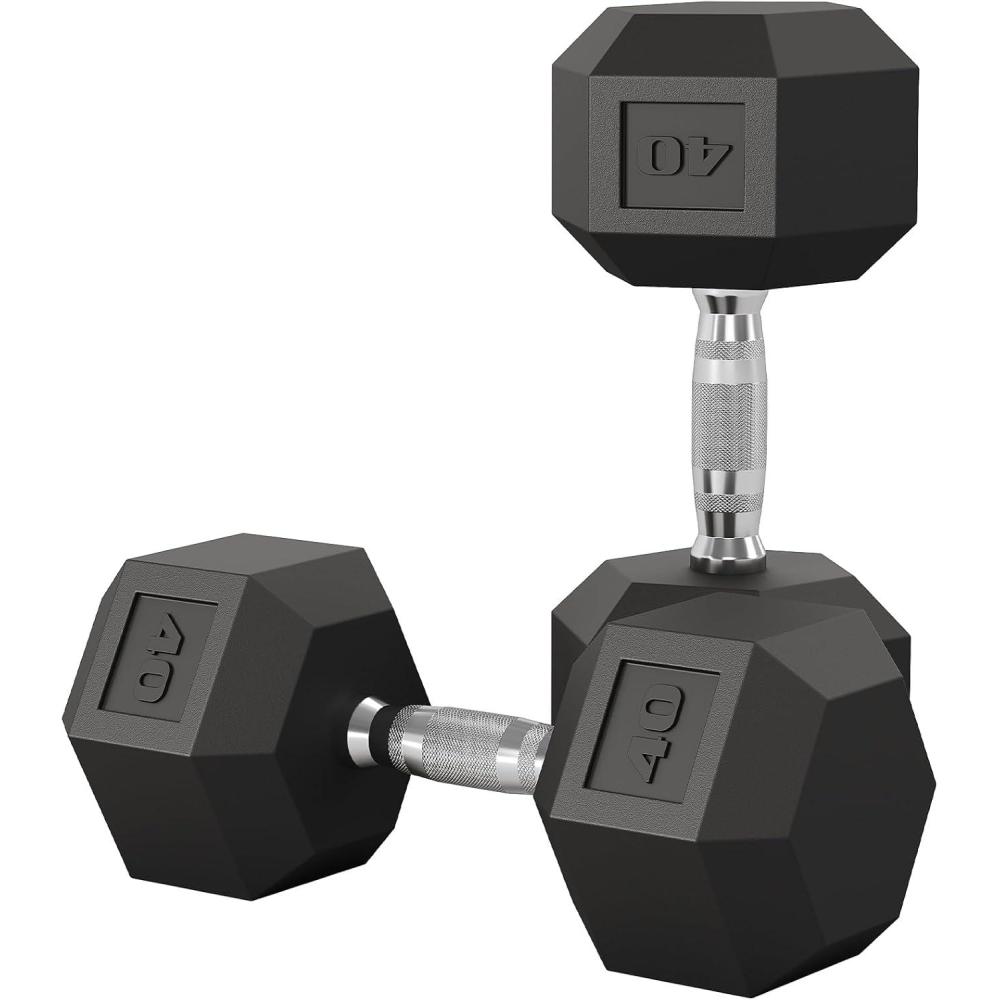 image:imageGarvee 550 LB Hex Dumbbell Set of 2 Hand Weights Dumbbells Pair with Cast Iron Core Rubber Encased Coating and Textured Carbon Steel Handle for Home Gym Strength Training40 LBS Pair