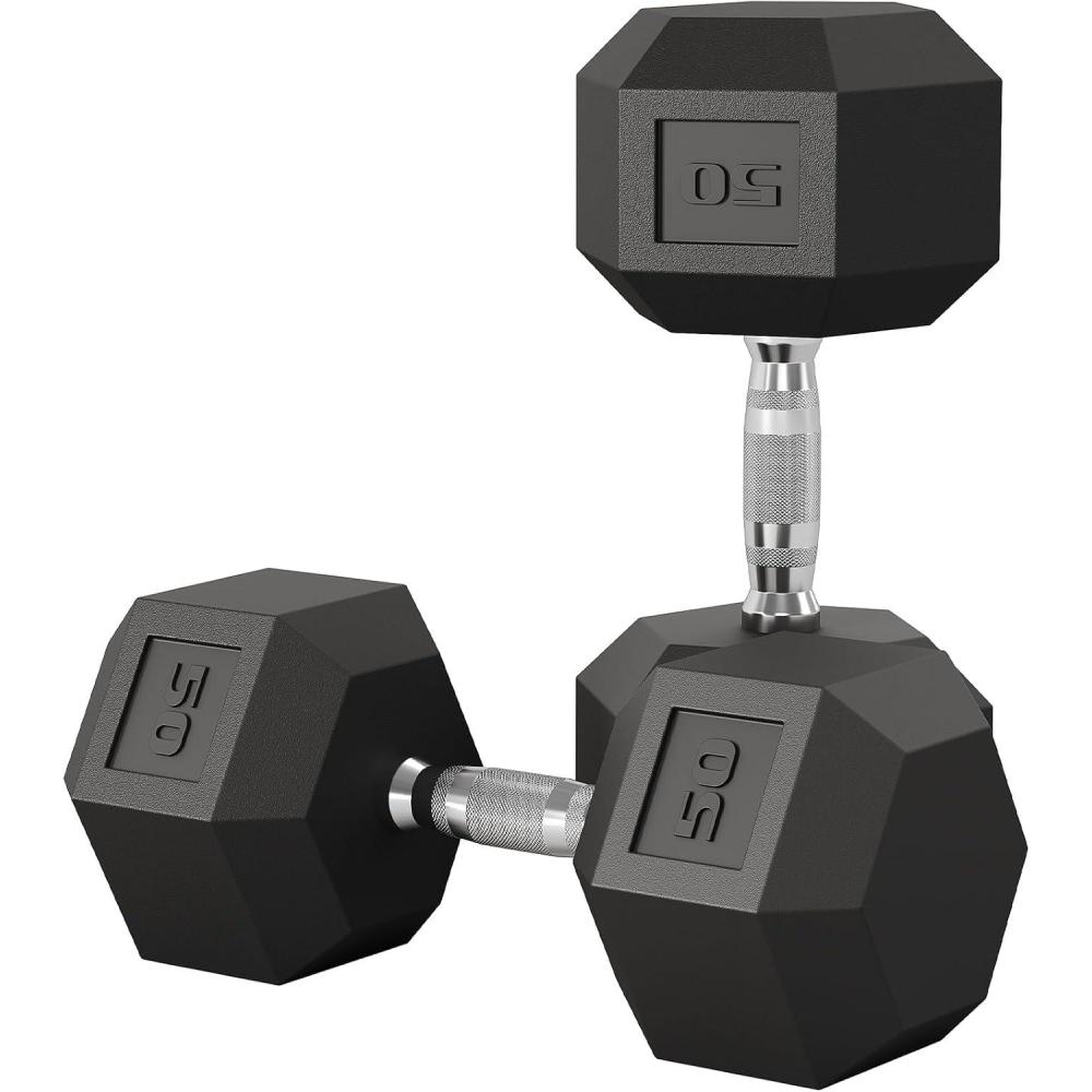 image:imageGarvee 550 LB Hex Dumbbell Set of 2 Hand Weights Dumbbells Pair with Cast Iron Core Rubber Encased Coating and Textured Carbon Steel Handle for Home Gym Strength Training50 LBS Pair