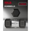 Garvee 5-50 LB Hex Dumbbell Set of 2, Hand Weights Dumbbells Pair with Cast Iron Core, Rubber Encased Coating and Textured Carbon Steel Handle for Home Gym Strength Training(40 LBS Pair)