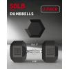 Garvee 5-50 LB Hex Dumbbell Set of 2, Hand Weights Dumbbells Pair with Cast Iron Core, Rubber Encased Coating and Textured Carbon Steel Handle for Home Gym Strength Training(50 LBS Pair)