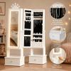 Garvee Kids Jewelry Armoire with Full Length Mirror, LED Lights, Adjustable Angle, Lockable Jewelry Cabinet for Girls, Standing Organizer, Gift for Girls,Pink(White With LED)