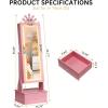 Garvee Kids Jewelry Armoire with Full Length Mirror, LED Lights, Adjustable Angle, Lockable Jewelry Cabinet for Girls, Standing Organizer, Gift for Girls,Pink(Pink With LED)