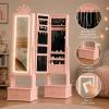 Garvee Kids Jewelry Armoire with Full Length Mirror, LED Lights, Adjustable Angle, Lockable Jewelry Cabinet for Girls, Standing Organizer, Gift for Girls,Pink(Light Pink With Led)