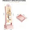 Garvee Kids Jewelry Armoire with Full Length Mirror, LED Lights, Adjustable Angle, Lockable Jewelry Cabinet for Girls, Standing Organizer, Gift for Girls,Pink(Light Pink With Led)