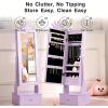Garvee Kids Jewelry Armoire with Full Length Mirror, LED Lights, Adjustable Angle, Lockable Jewelry Cabinet for Girls, Standing Organizer, Gift for Girls,Pink(Purple With Led)