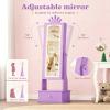 Garvee Kids Jewelry Armoire with Full Length Mirror, LED Lights, Adjustable Angle, Lockable Jewelry Cabinet for Girls, Standing Organizer, Gift for Girls,Pink(Purple With Led)