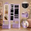 Garvee Kids Jewelry Armoire with Full Length Mirror, LED Lights, Adjustable Angle, Lockable Jewelry Cabinet for Girls, Standing Organizer, Gift for Girls,Pink(Purple With Led)