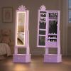 Garvee Kids Jewelry Armoire with Full Length Mirror, LED Lights, Adjustable Angle, Lockable Jewelry Cabinet for Girls, Standing Organizer, Gift for Girls,Pink(Purple With Led)