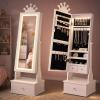 Garvee Kids Jewelry Armoire with Full Length Mirror, LED Lights, Adjustable Angle, Lockable Jewelry Cabinet for Girls, Standing Organizer, Gift for Girls,Pink(White With LED)