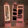 Garvee Kids Jewelry Armoire with Full Length Mirror, LED Lights, Adjustable Angle, Lockable Jewelry Cabinet for Girls, Standing Organizer, Gift for Girls,Pink(Pink With LED)