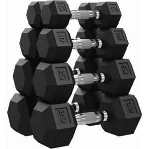 Garvee 5-50 LB Hex Dumbbell Set of 2, Hand Weights Dumbbells Pair with Cast Iron Core, Rubber Encased Coating and Textured Carbon Steel Handle for Home Gym Strength Training((5+10+15+20) LBS Pair)