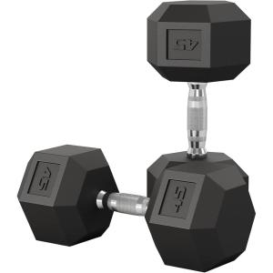 Garvee 5-50 LB Hex Dumbbell Set of 2, Hand Weights Dumbbells Pair with Cast Iron Core, Rubber Encased Coating and Textured Carbon Steel Handle for Home Gym Strength Training(45 LBS Pair)