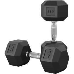 Garvee 5-50 LB Hex Dumbbell Set of 2, Hand Weights Dumbbells Pair with Cast Iron Core, Rubber Encased Coating and Textured Carbon Steel Handle for Home Gym Strength Training(40 LBS Pair)