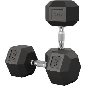 Garvee 5-50 LB Hex Dumbbell Set of 2, Hand Weights Dumbbells Pair with Cast Iron Core, Rubber Encased Coating and Textured Carbon Steel Handle for Home Gym Strength Training(50 LBS Pair)