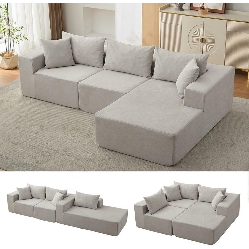 image:imageGarvee 108 Comfy Cloud Sectional Couch with Chaise L Shaped Boneless Sofa  Gray Couches for Living Room Modular Sofa Couch amp Bed No Assembly Required Gray Left Facing ChaiseBeige  Right