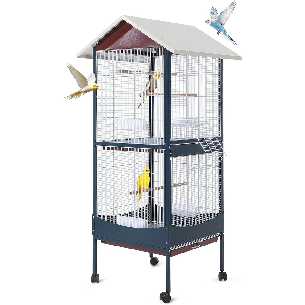 image:imageGarvee Bird Cage 66H Extra Large Bird Cage wRemoveble Tray Waterproof Roof Easy to Clean Lockable Caster Indooramp Outdoor Application for ConureMacawBudgieCockatielLovebirdsParakeet