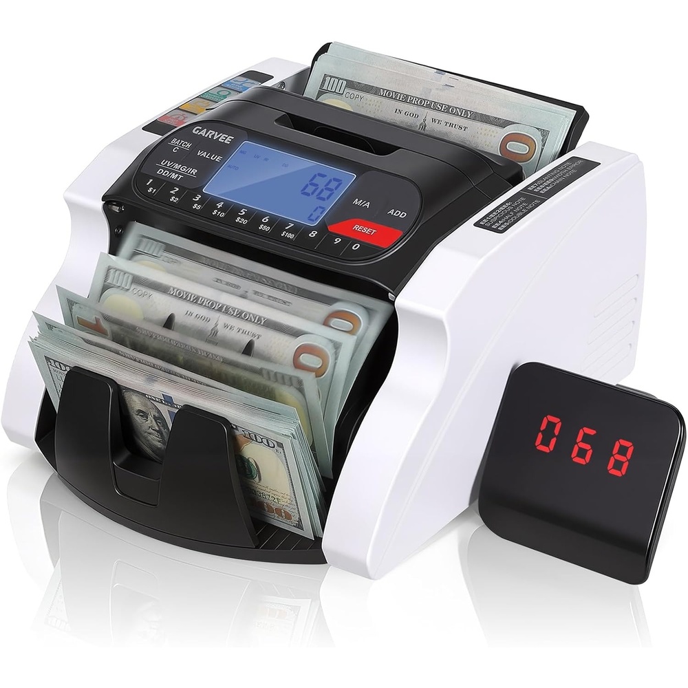 image:imageGarvee Money Counter Machine with Value Count Dollar Euro UVMGIRDDMT Counterfeit Detection Bill Counter with Batch Add Value Count Modes LCD Display for Business Retail Store