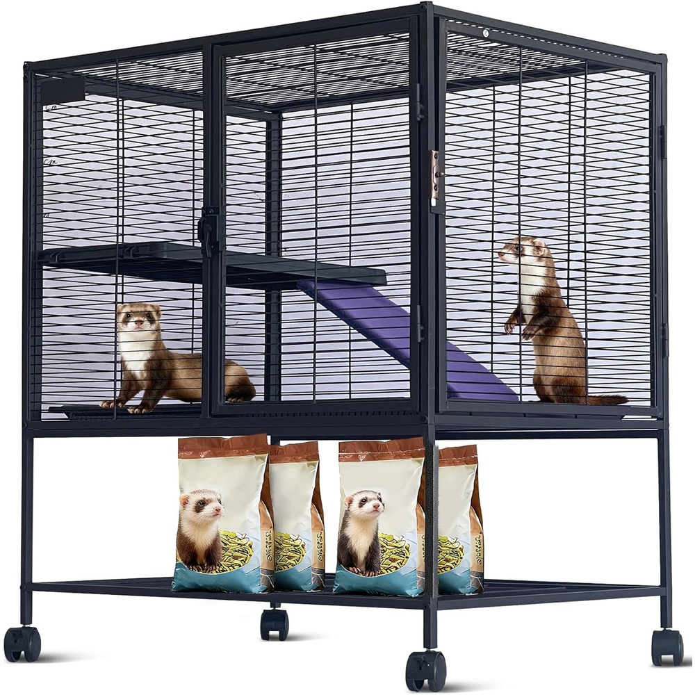 image:imageGarvee Small Animal Cage 40 L Animal Cage for Bunny Hutch with Detachable StandRamp Extra Platform RemovableTray for Chinchilla Rabbit Guinea Pigs Hedgehog Gerbil300L x 200W x 360H
