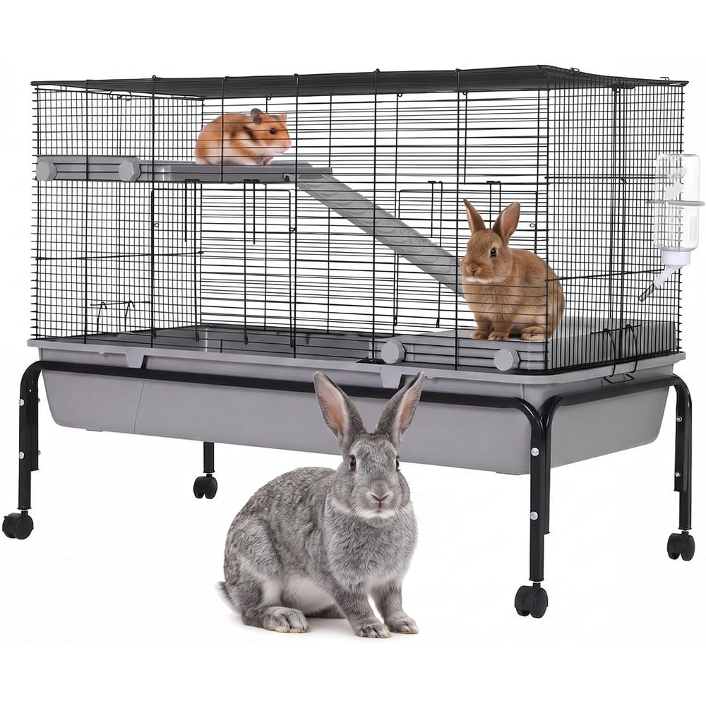image:imageGarvee Small Animal Cage 40 L Animal Cage for Bunny Hutch with Detachable StandRamp Extra Platform RemovableTray for Chinchilla Rabbit Guinea Pigs Hedgehog Gerbil400L x 201W x 331H