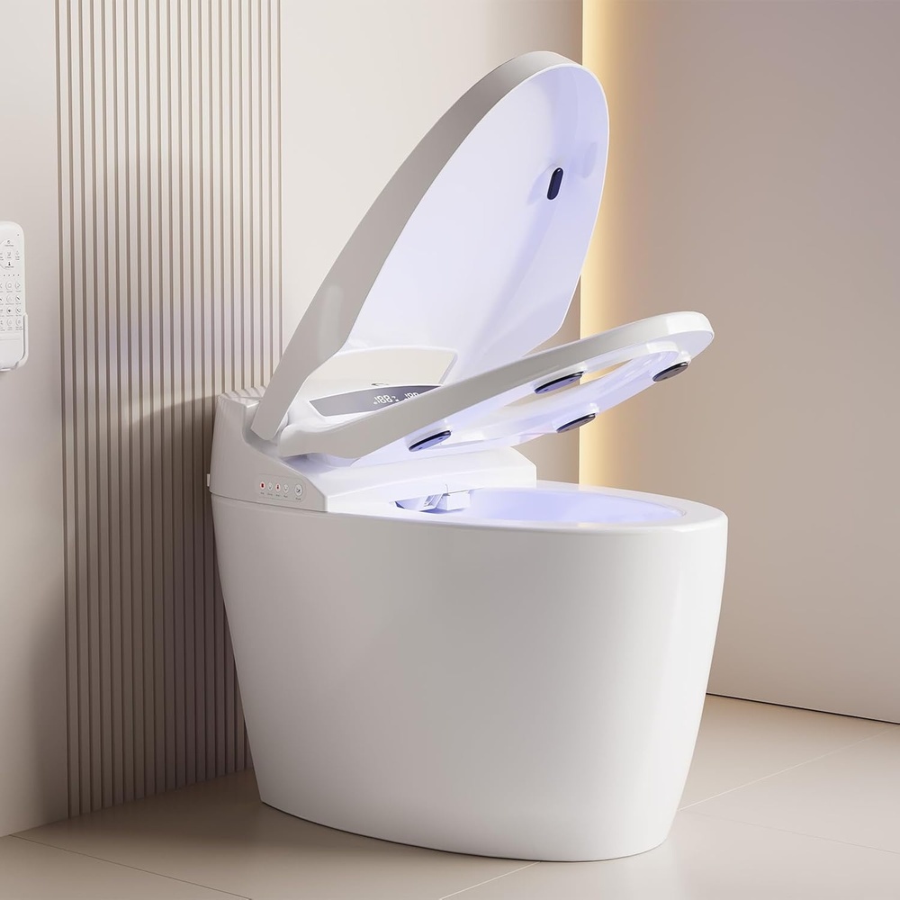 image:imageGarvee Smart Toilet Modern One Piece Elongated Toilet with Bidet Builtin Heated Seat Foot Sensor Flushing Warm Air Dryer Remote Control with Lid OpenClose