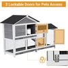 Garvee 63 in Bunny Hutch Indoor Bunny Cage, with 3 Leak-Proof Removable Trays, Wooden Waterproof Roof Rabbit Hutch Indoor/Outdoor, 2-Tier Bunny House/Chicken Coop, Gray and Black(Black and Grey)